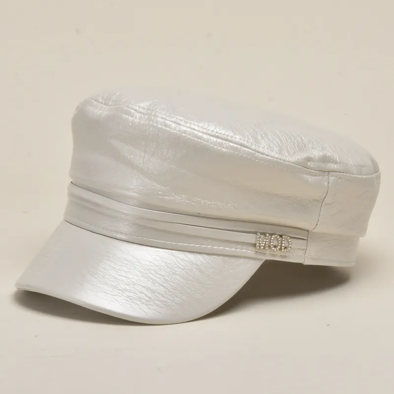 Chapeaux de bord avare automne classique style britannique en cuir artificiel béret casquette paillettes femmes sboy marine chapeau marin capitaine voyage cadet186o