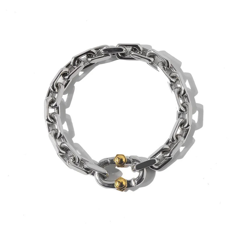 Новый толстый браслет-цепочка из 18-каратного солнечного золота, серебра в стиле ретро, металлический браслет-цепочка для мужчин и женщин, модный европейско-американский дизайн278J