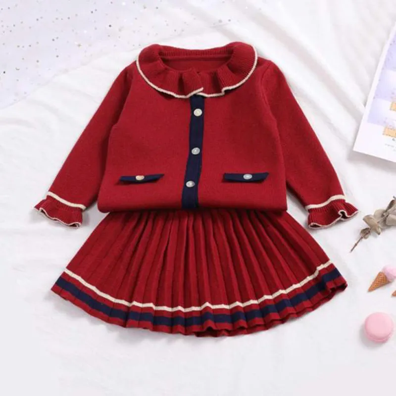 Menoea Children Winter Suits 2020 England Style Sweater Girl Plaid Wool Clothes Shirt Skirts Baby Autumn Clothes Sets LJ200916520457
