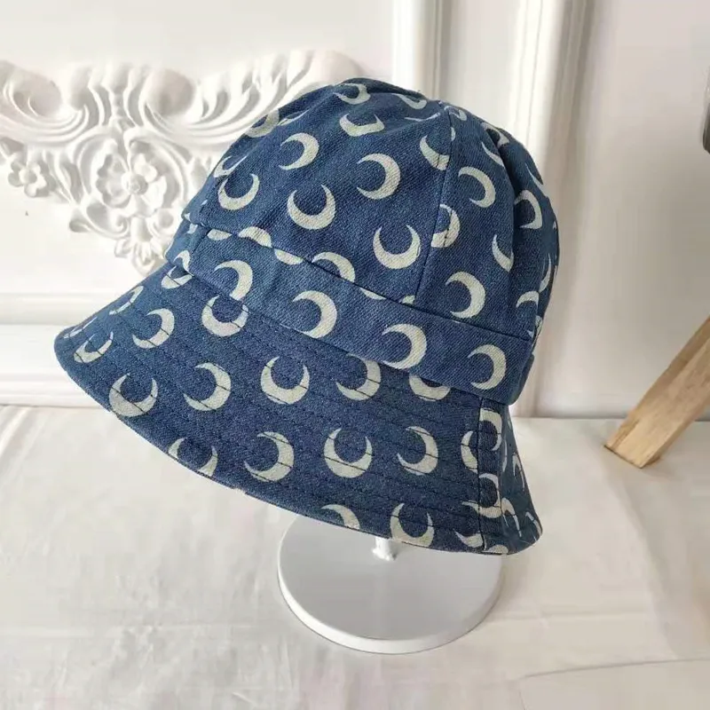 Kobiety składane umyte dżinsowe czapkę Blue Jean Bob Hat Short Brim Hip Hop Streetwear Cute Moon Printed Stylish Cap 2020 Summer197U