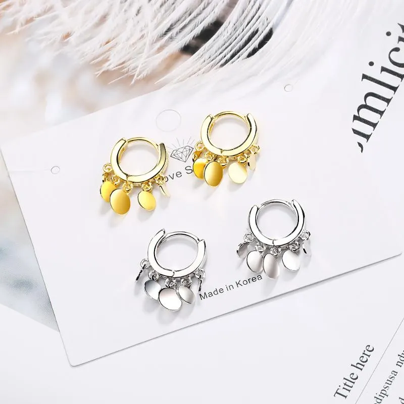 Hoop Huggie 925 Srebrne kolczyki dla kobiet biżuteria do uszu małe płytki okrągłe frędzle żeńskie złote obręcze Earing Korean1229o
