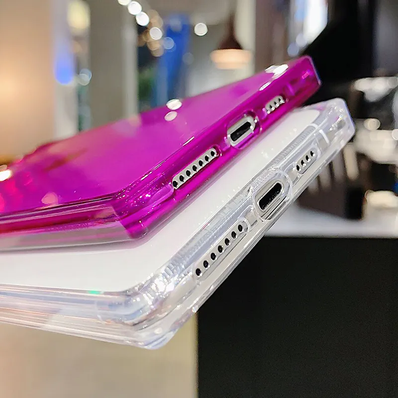 Fluorescencyjny kwadratowy solidny kolorowy telefon dla iPhone'a 11 pro Max xr x xs Max 7 8 6 Plus SE Case odporny na wstrząsy miękki, przezroczysta tylna okładka