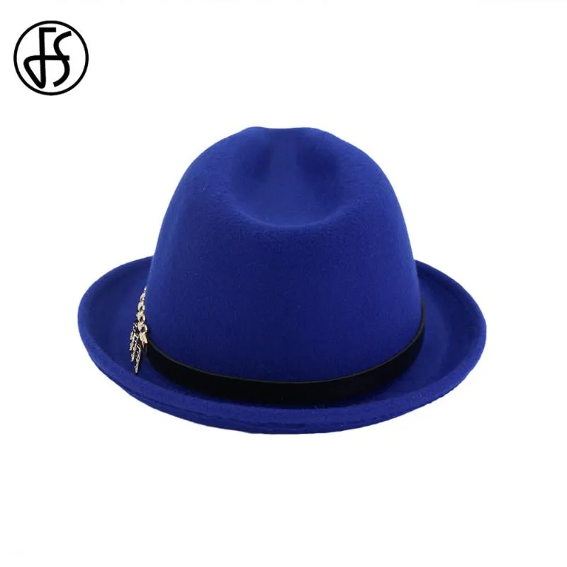 Fs novo chapéu de feltro de lã feminino masculino fedora para primavera outono elegante senhora trilby jazz chapéus panamá boné preto curvado brim252y