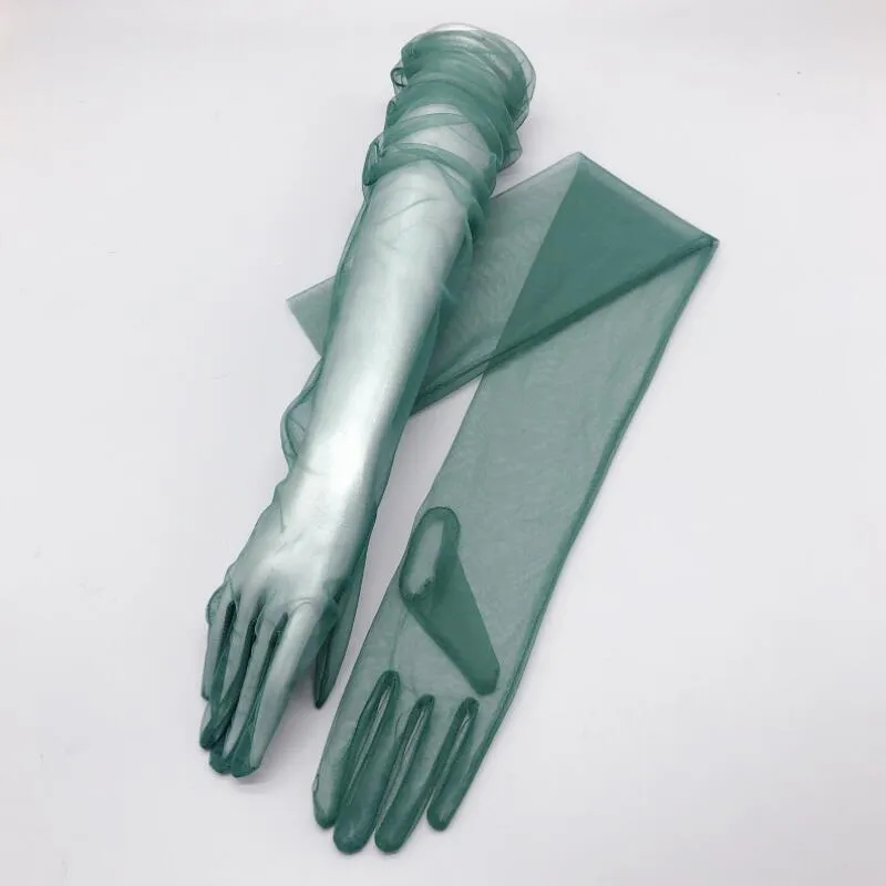 Fünf-Finger-Handschuhe, 70 cm lang, DIY, Tüll, schlichtes Gesicht, Brautkleid, transparent, Sexy2458