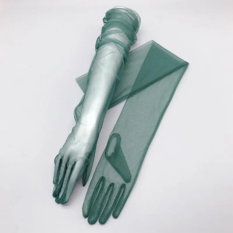 Fem fingrar handskar 70 cm lång diy tyll vanlig ansikte brud klänning transparent sexig260m