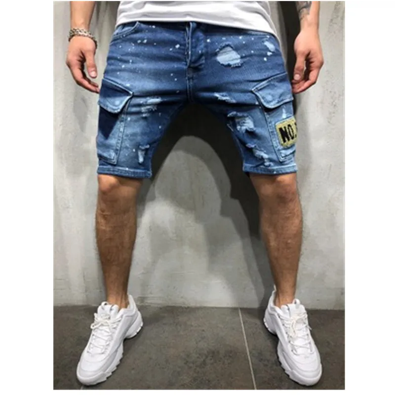 Heren Gaten Denim Shorts Mode Trend Borduurwerk Slanke Rechte Korte Jeans Designer Zomer Mannelijke Casual Jean Broek