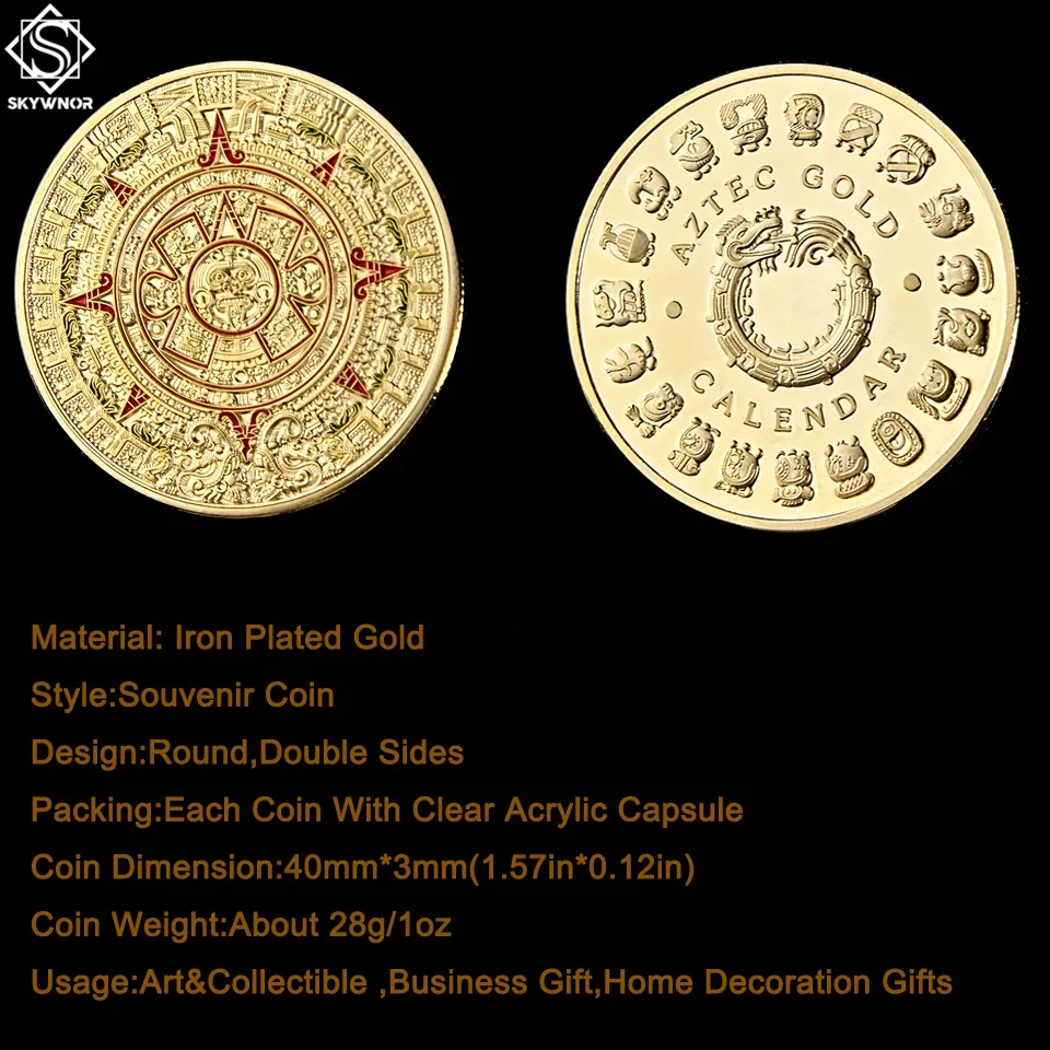 lot Mexico Gold Plated Calender Azetc Craft Culture Souvenir Copy Coin Collectibles3407003