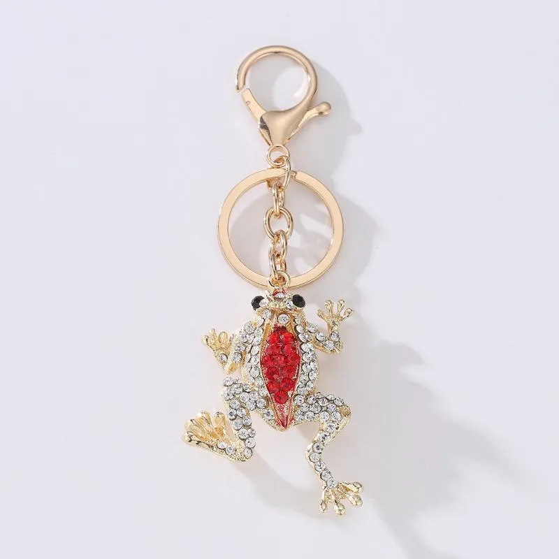 Keychains Unique Crown Frog Crystal Keyring Keychain Fashion Metal Handbag Pendant Purse Bag Buckle Key Chains Holder Accessories 287T