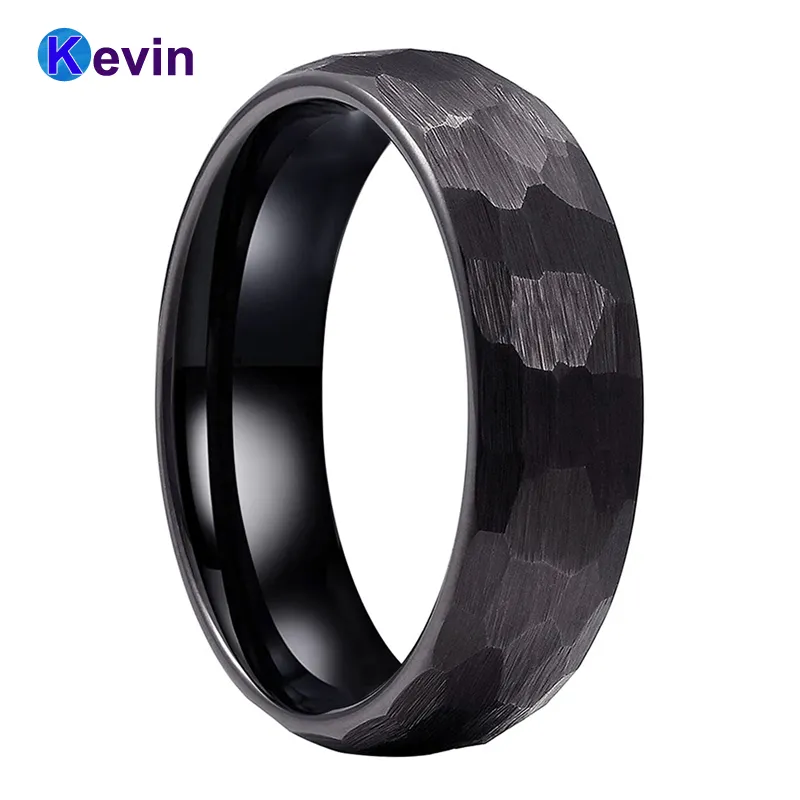 Wedding Rings Black Hammer Ring Tungsten Band For Men Women Multi-Faceted Hammered Brushed Finish 6MM 8MM Comfort Fit297a