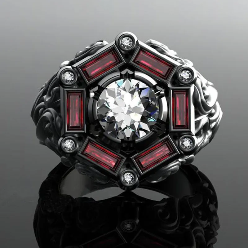 Moda Black Gold Sapphire Anel de casamento Material de aço inoxidável Neutro Ruby Diamante