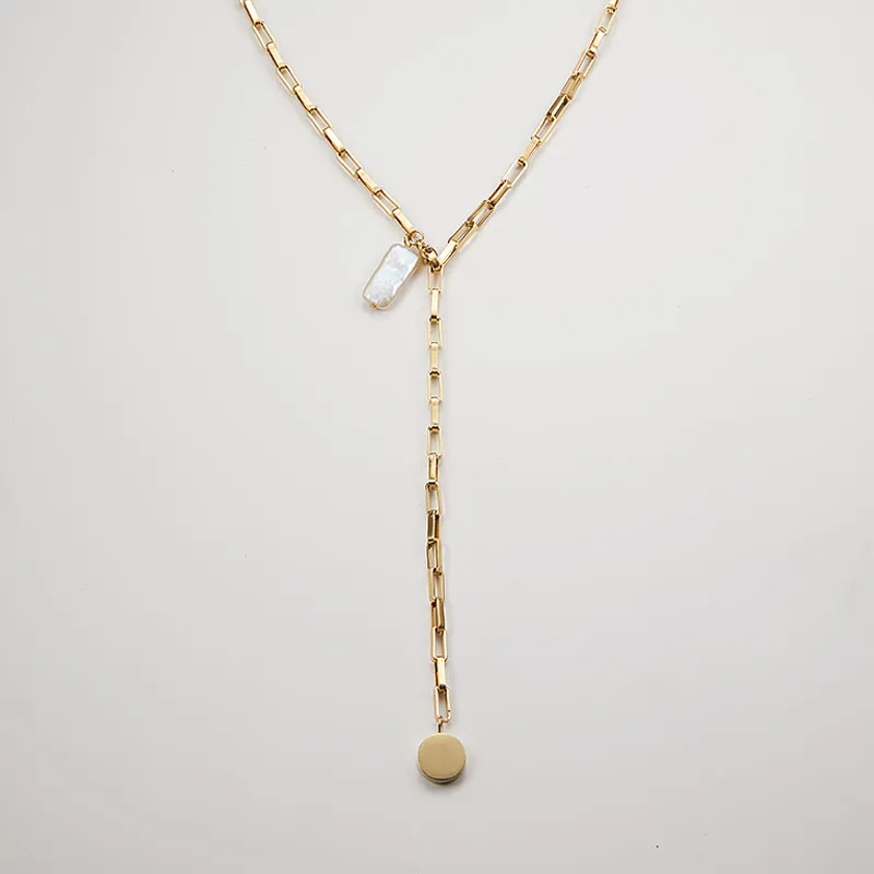 Nova concha corrente pingente colar feminino aço inoxidável natural mãe de pérola colares clavícula corrente moda jóias204l