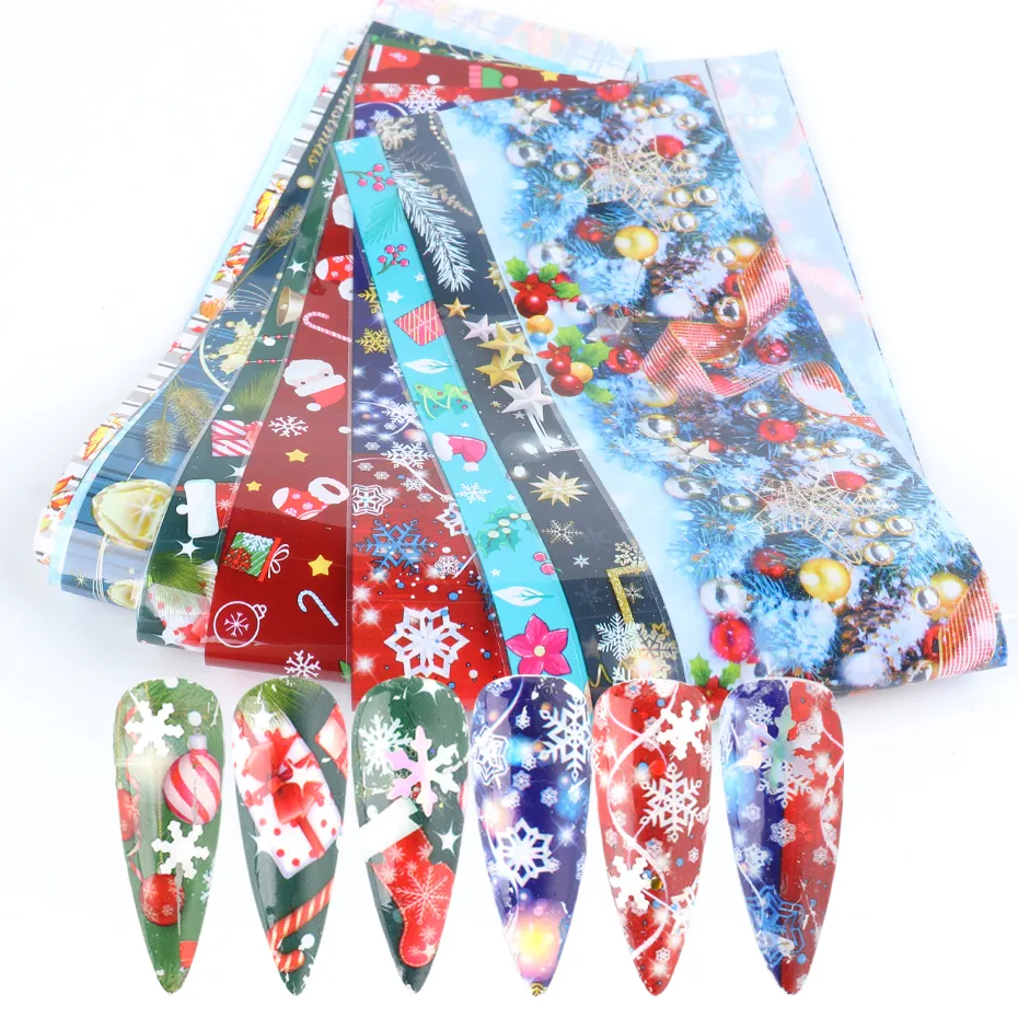 pack Christmas Winter Nail Foils Stickers Set Santa Claus Snowflakes Nail Art Transfer Slider Manicure Decoration Wrap CHSW75817126