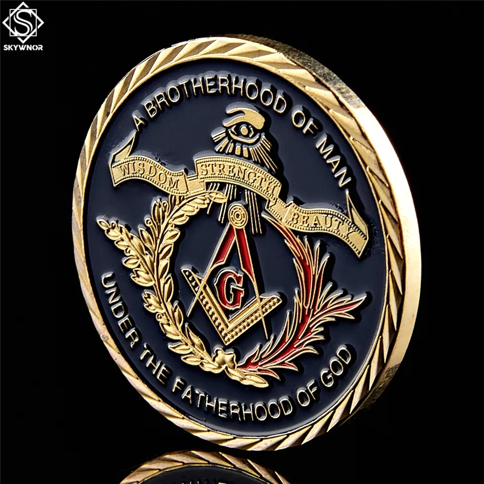 Maçons da fraternidade maçônica artesanato banhado a ouro moeda olho dourado design pedreiro token moedas coleção3815216