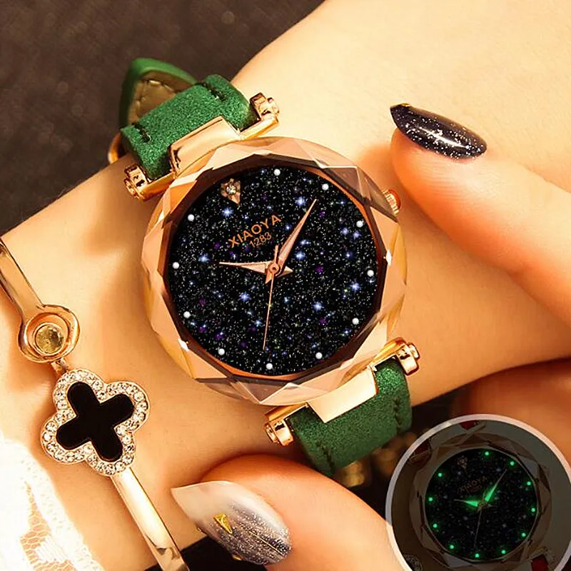 2020 Nya mode kvinnors klocka Rose Gold Rhinestone Watch Ladies Quartz Leather Clocks Montre Femme UHR179B