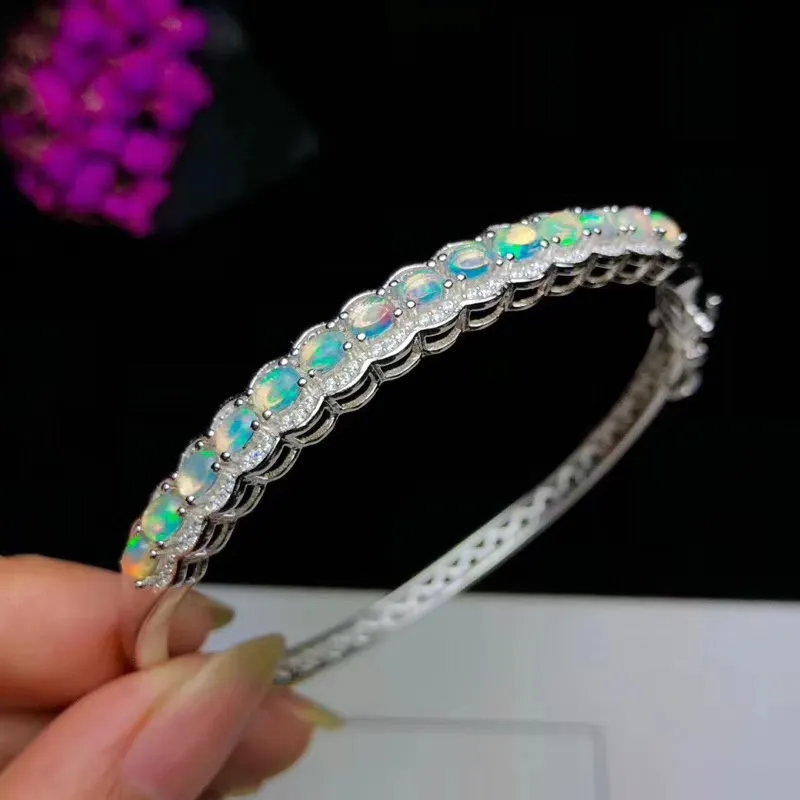 Andra armband 100% verkliga och naturliga Opal Bangle 925 Sterling Silver Fine Jewelry Opalbangle1226h