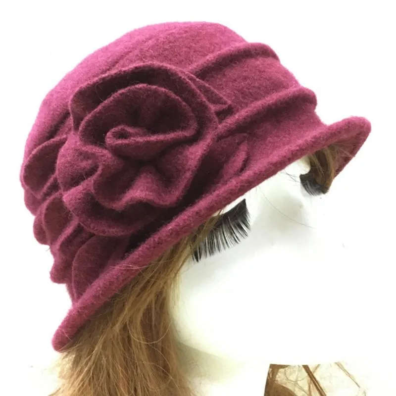 Vintage femmes laine casquettes Cloche clapet chapeau mode dame seau hiver fleur casquette classique fleur Design Hats267E