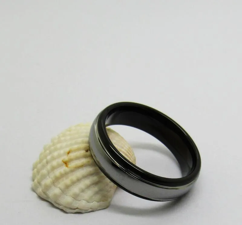 Vintage 6 mm szerokość Czarne pierścienie dla mężczyzn Tungsten Wedding Połączka Dome Band High Polished Srebrny kolor na zewnątrz 6-1312760
