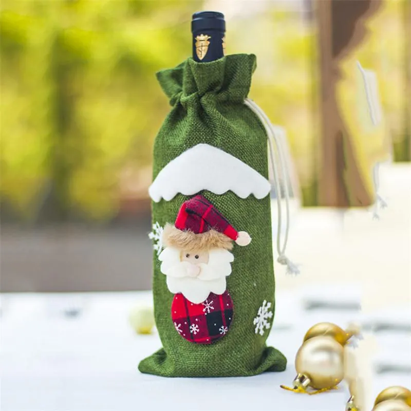 Copri bottiglia di vino Decorazioni natalizie Ornamenti di Babbo Natale Borsa bottiglia di vino champagne natalizia Borsa con coulisse Articoli feste DA944