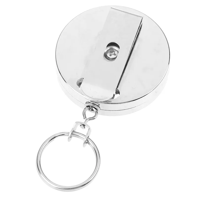 1st Heavy Duty Metal Chain Driveble Pull Key Ring Belt Clip Steel ID Card Holder Dractable KeyChain Key Card297b