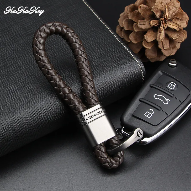 KUKAKEY – porte-clés de voiture en cuir PU, emblème pour Infiniti KIA LADA Land Rover, porte-clés Fob1248u