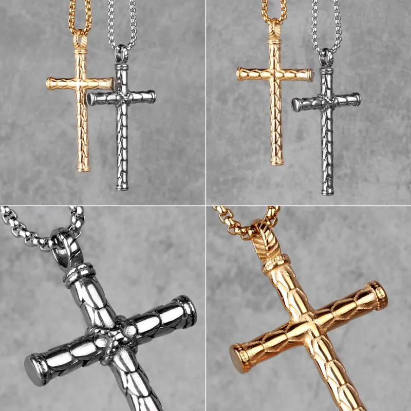 Dragon Scale Gold Cross Long Men Necklace Pendants Chain for Boyfriend Male Stainless Steel Jewelry Creativity Gift Whole1259C