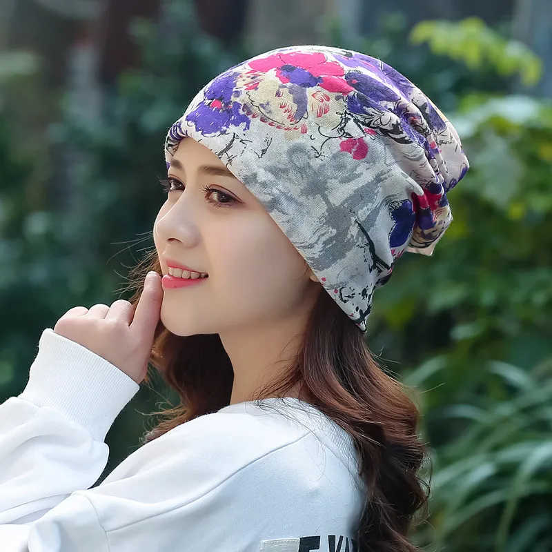 Women Floral Cancer Chemo Hat Beanie Scarf Turban Head Wrap Cap Cotton Casual Fitted Knitted Hat For Women High Quality1250L