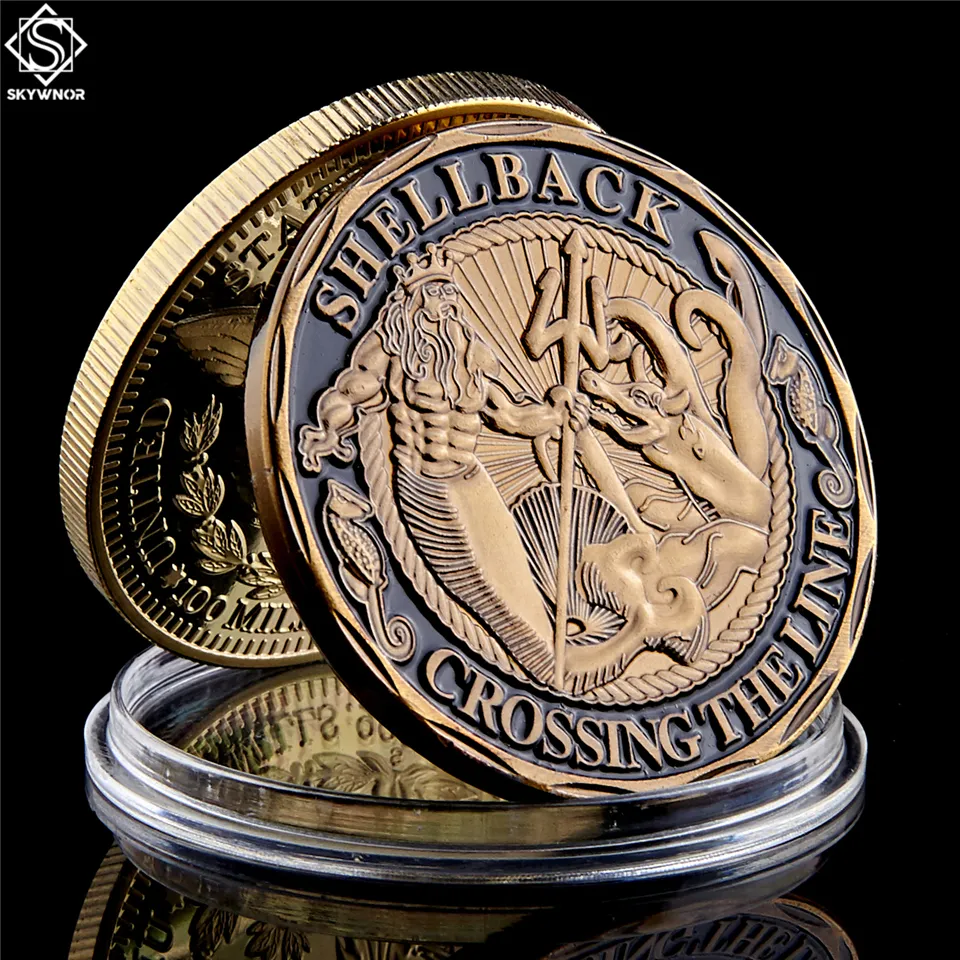 5 pezzi USA Copper Challenge Craft Navy Shellback Crossing the Line Sailor Military Souvenir Value Coin4747941