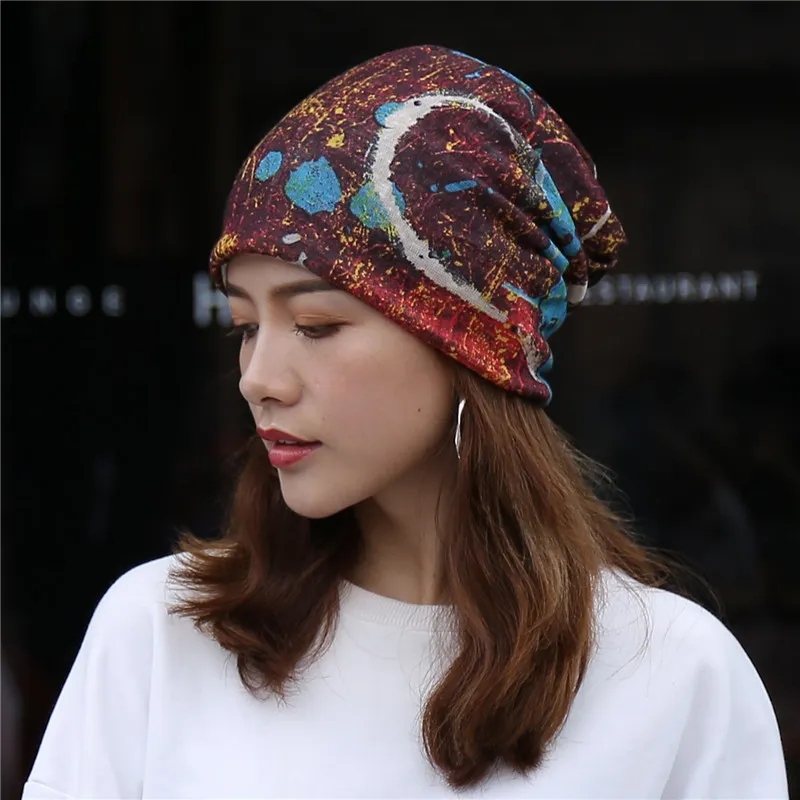 Women Floral Cancer Chemo Hat Beanie Scarf Turban Head Wrap Cap Cotton Casual Fitted Knitted Hat For Women High Quality1250L