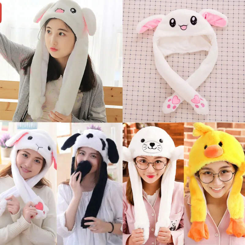 Meihuida Woemn Funny Cute Soft Plush Cartoon Animal Ear Hat Cap With Airbag Jumping Ear Movable New285x