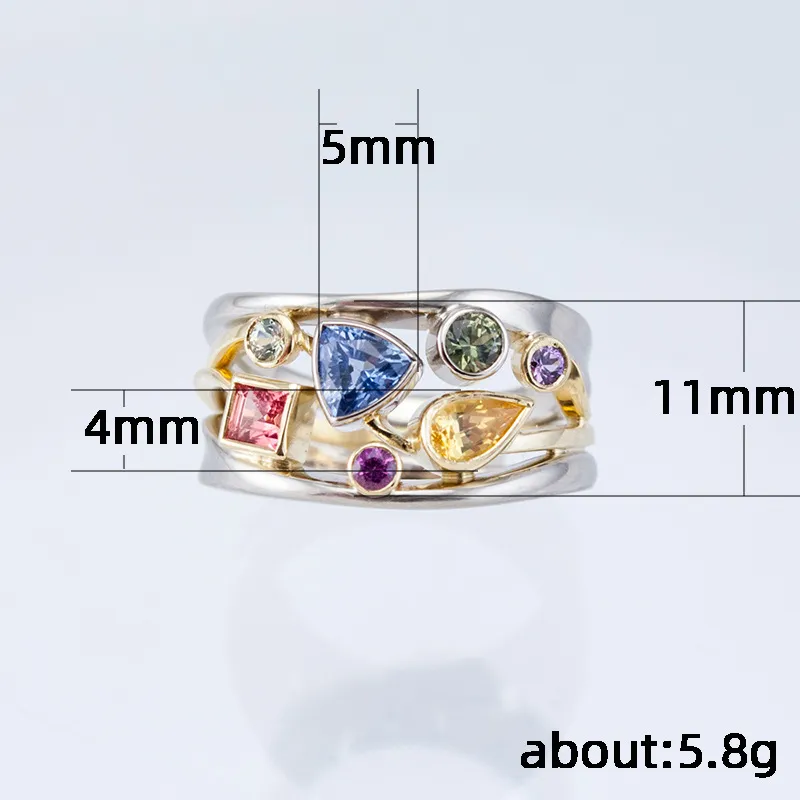 Multi Color Geometric Diamond Ring Zircon Engagement Bröllop Ringar för Kvinnor Mode Smycken Will och Sandy Gift