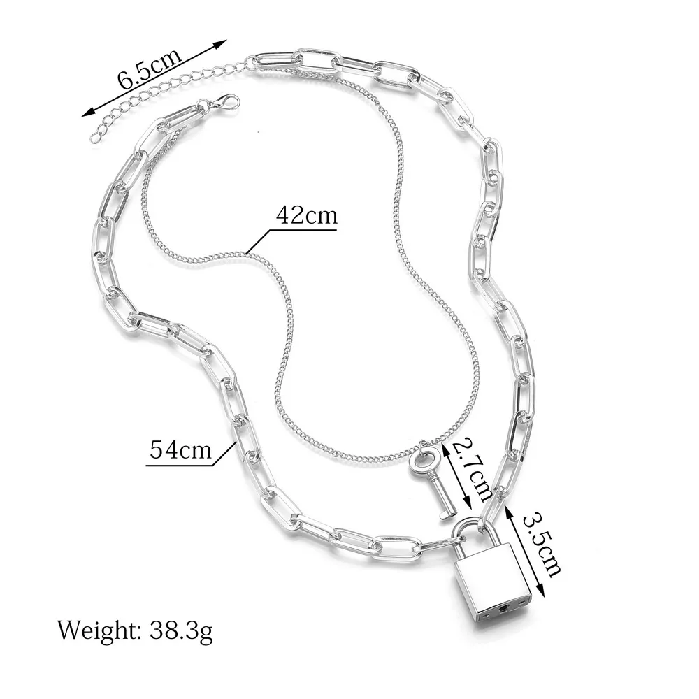 Lock Key Pendant Necklace Long Chain Punk Multilayer Statement Choker Necklaces for Women Men fashion jewelry will and sandy