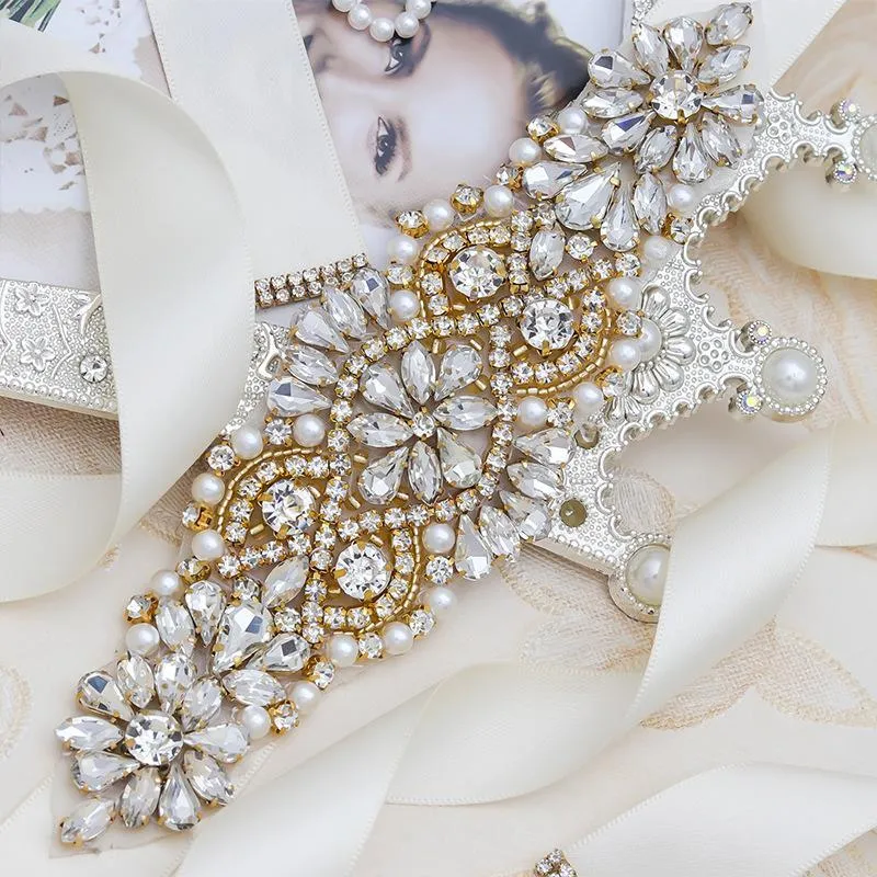 Flor pérola strass cintos de noiva faixa cor ouro cinto de noiva branco marfim fita feminino vestido de festa acessórios de casamento m374 y209995979