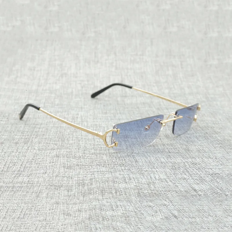 Gafas de sol cuadradas sin montura vintage con alambre en forma de C para hombre, Gafas con sombra de corte de diamante, montura de metal, Gafas ovaladas para mujer para conducir en la playa 7971490