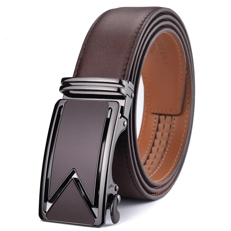 Plyesxale Gürtel Rindsleder Echtes Leder für Männer Luxus Automatische Schnalle Gürtel Braun Schwarz Cinturones Hombre B55285b