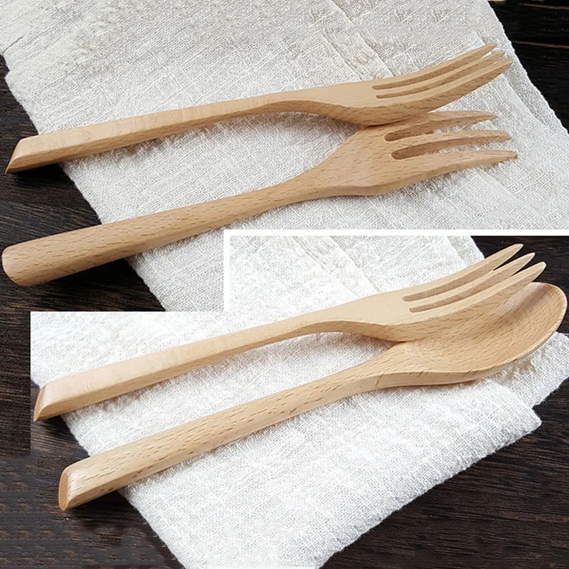 Natural Solid Color Long Handle Spoon Wooden Spoon Fork Travel Portable Tableware Eco-friendly Soup Spoons Forks Cucharas Tenedores