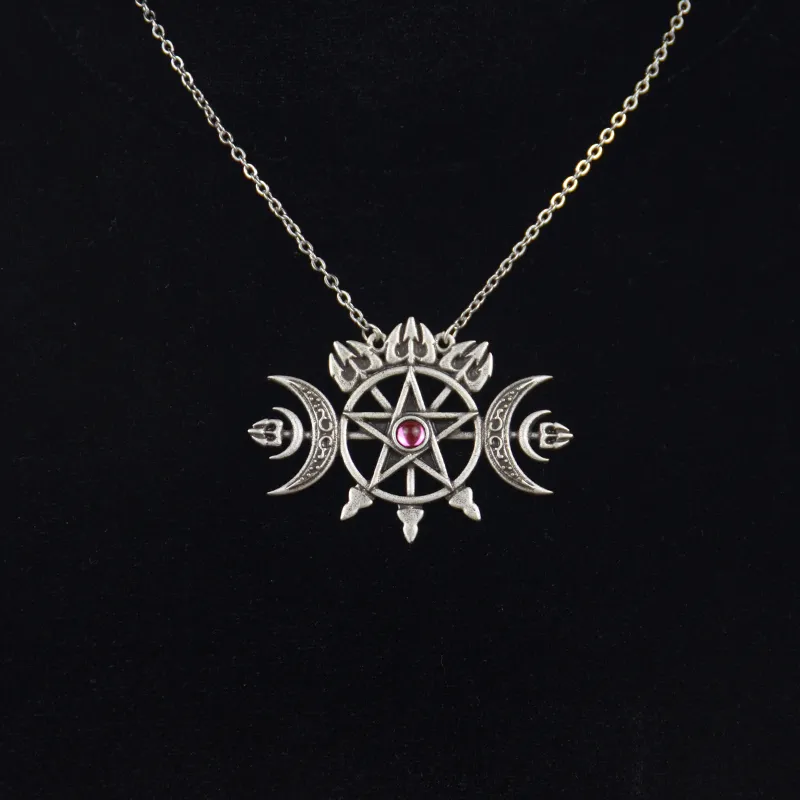 Подвесные ожерелья Тройной полумесяц с пентаграммой ожерелье Сигил из духовных язычников Виккан готическое ожерелье1220f