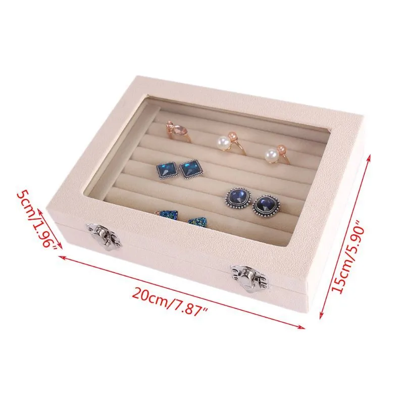 Velvet Glass Ring Earring Jewelry Display Organizer Box Tray Holder Storage Box T200917