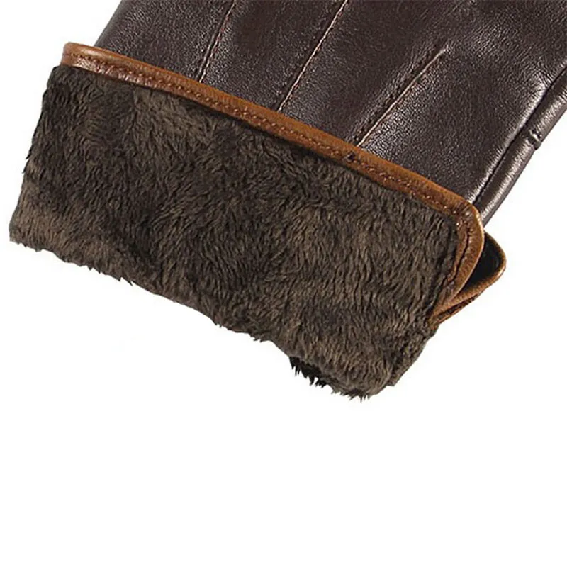 Luvas de couro genuíno de alta qualidade para homens inverno térmico tela sensível ao toque luva de pele de carneiro moda fina pulso condução em011269b