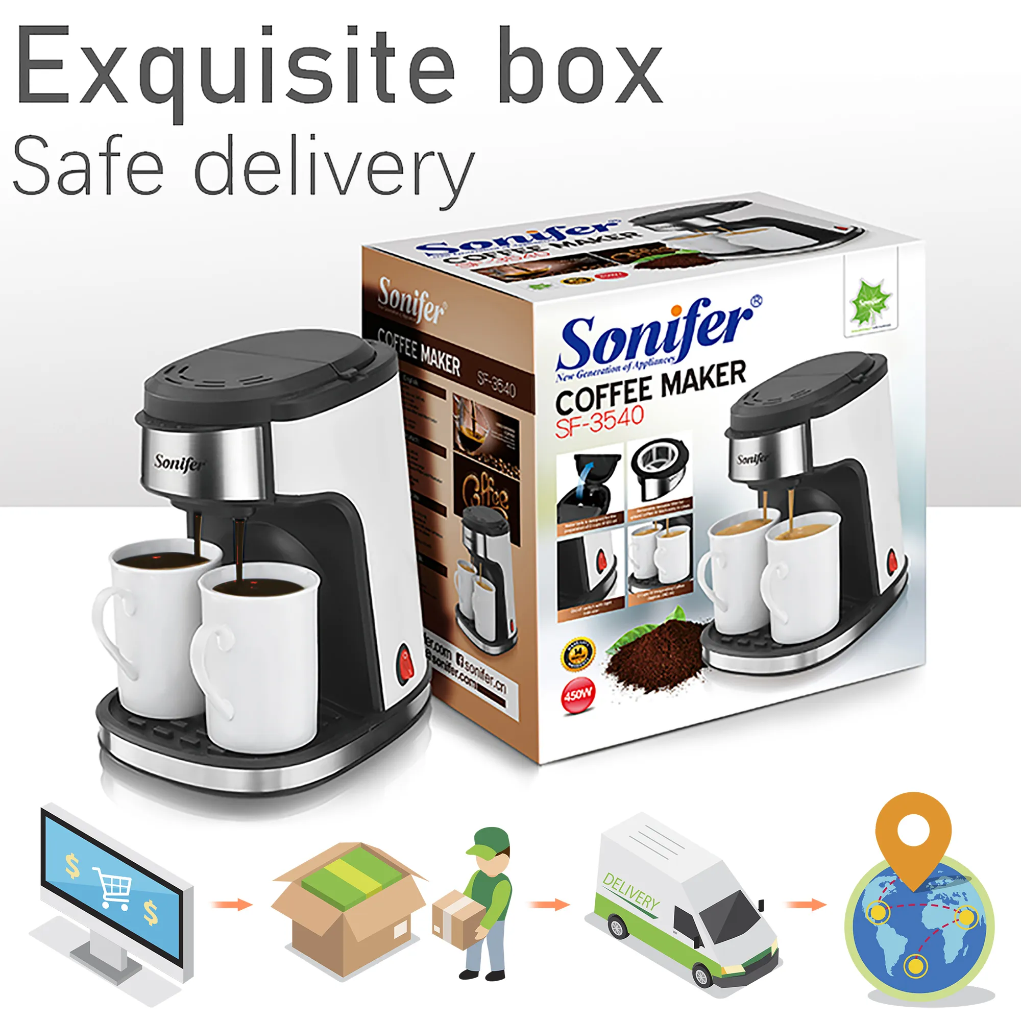 Máquina de café removível e lavável Cozinha removível e lavável Máquina de café chá cafeteira fabricante de leite para o presente 220V Sonifer