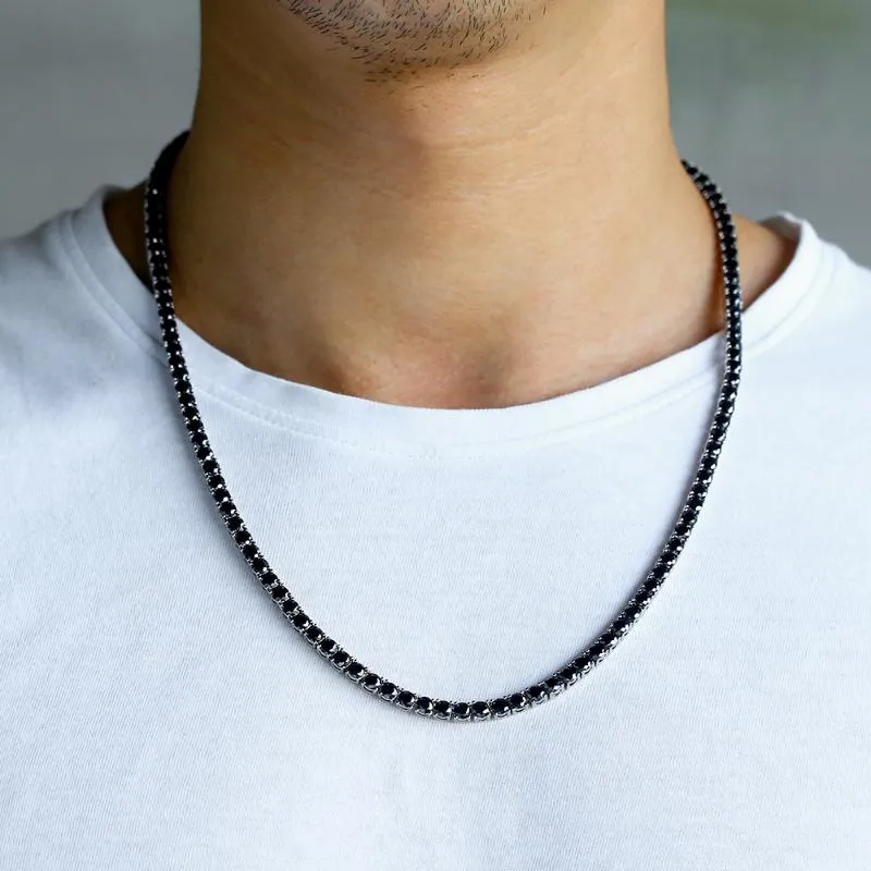 Dnschic buzlu tenis kolyesi 5mm beyaz altın zincir hattı erkekler için siyah cz kadınlar hip hop takı rapçi sokak moda1315a