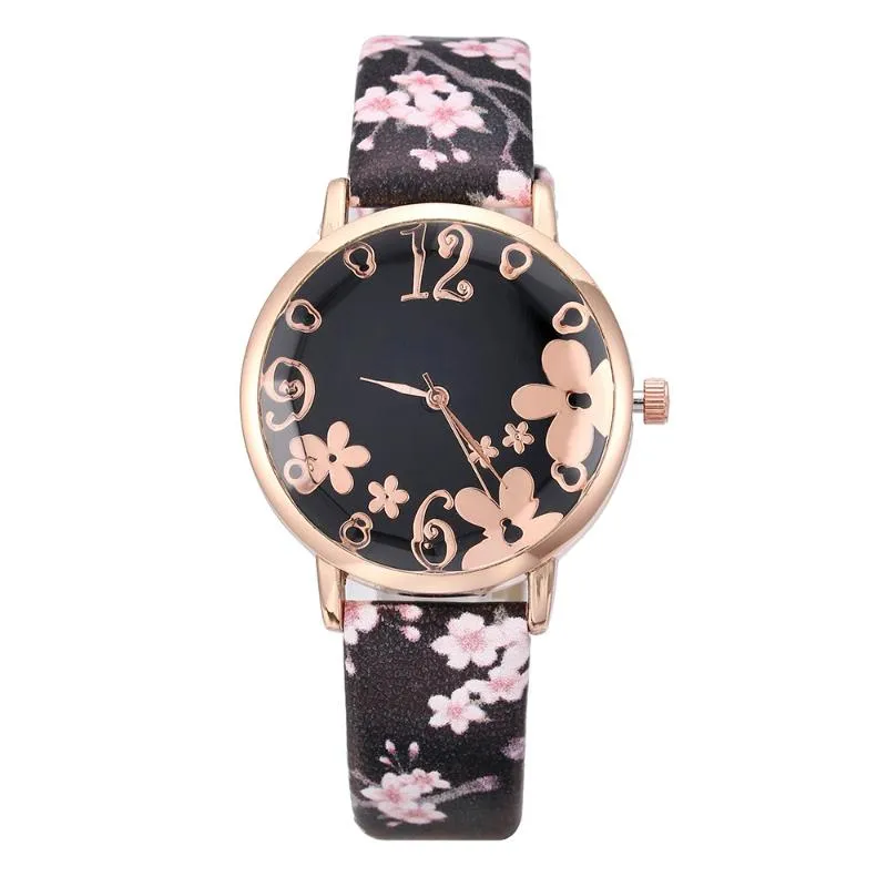 Reliëf Bloemen Kleine Verse Gedrukt Dames Quartz Horloge Dames Jurk Horloges Geschenken Relogio Feminino1241z