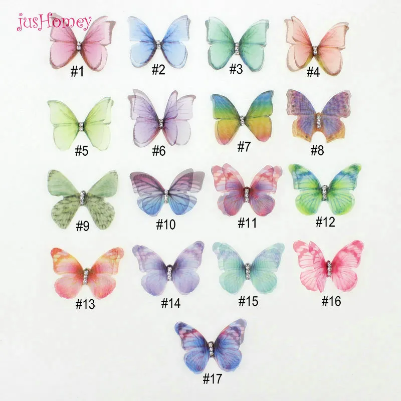 100 pezzi di colore gradiente color organza Appliques Appliques Translucent Chiffon Butterfly abbellimento bambole decorazioni feste Y2009038936816