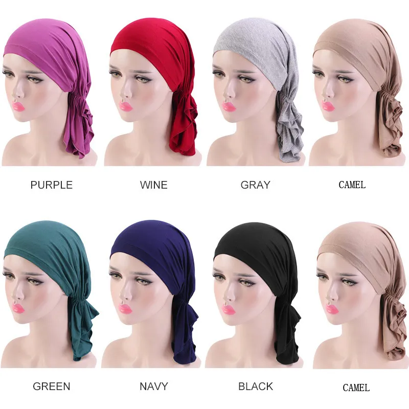 Mulheres muçulmanas chapéu de perda de cabelo turbante quimio câncer modal elástico pirata chapéu lenço interno gorros crânios headwrap new2083