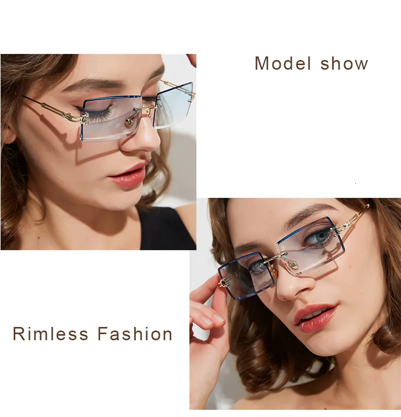 Rettangolo alla moda occhiali da sole senza bordo femminile 2020 marca design telaio metallico 90s Ocean lente tela da sole senza cornice femminile S2983150322