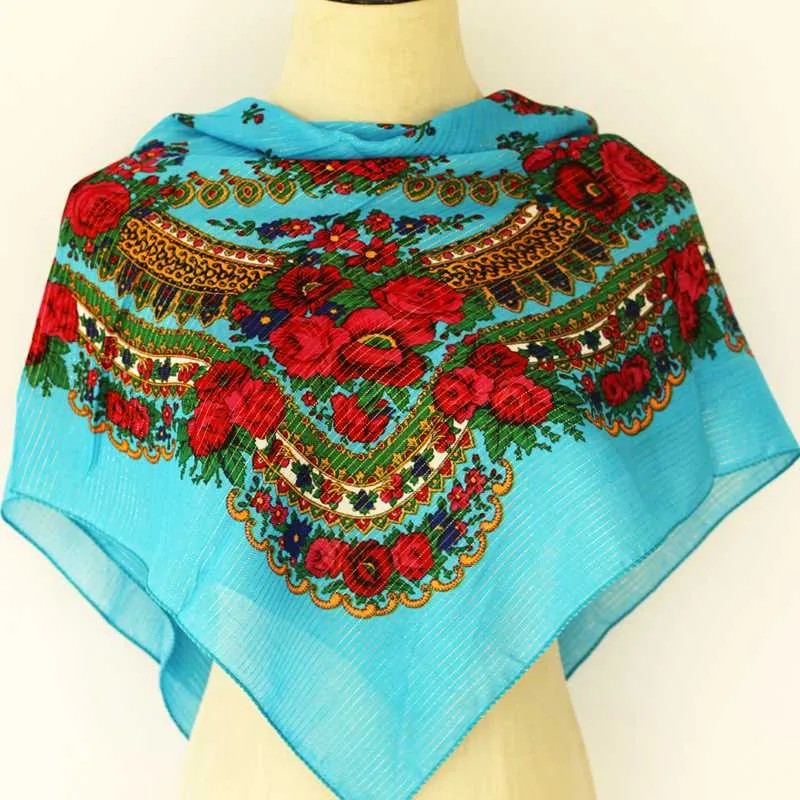 Besigner de luxe nouveau Style de mode motif ethnique russe femmes acrylique petite écharpe mouchoir écharpe 80 CM X 80 CM Hijab châle 2178