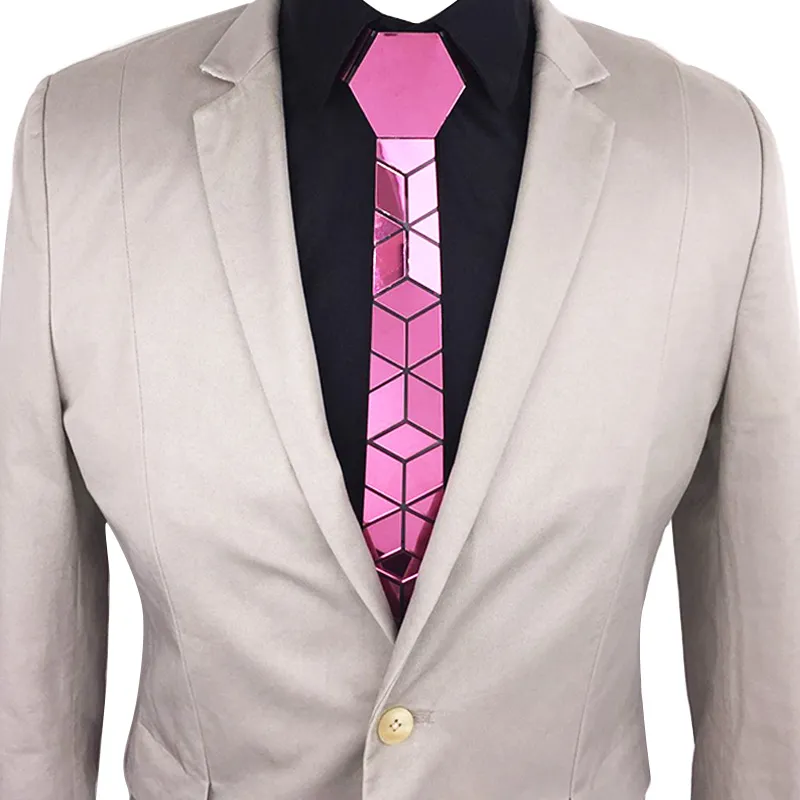 Cravates de cou acrylique miroir hommes cravate brillante bijoux de mode rose maigre diamant plaid géométrique mince bling bling12577