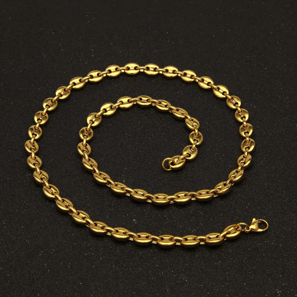 La collana di chicchi di caffè e il bracciale set di braccialetti di alta qualità in acciaio inossidabile hip hop hip hop catena in argento in argento uomo regalo1156507