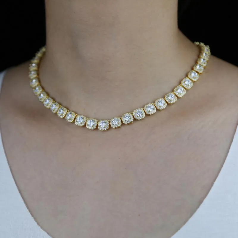 Choker Iced Out Bling 5A Cubic Zirconia Cz Women Jewelry Geometric All Round Clear Paved Cluster Tennis Chain Choker Necklace222n