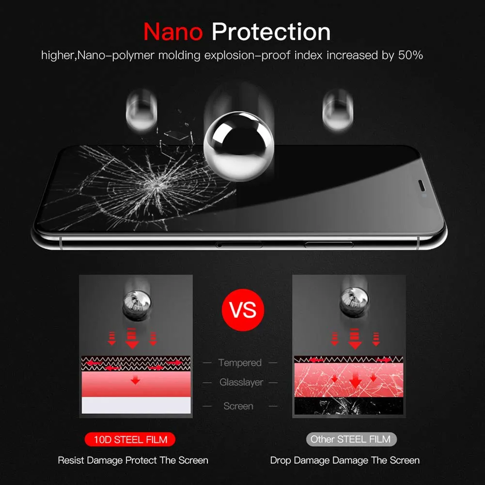 Proteggi schermo in vetro temperato curvo anti-esplosione HD a copertura totale 10D iPhone 11 Pro X XR XS MAX 7 8 Plus Pellicola protettiva in vetro