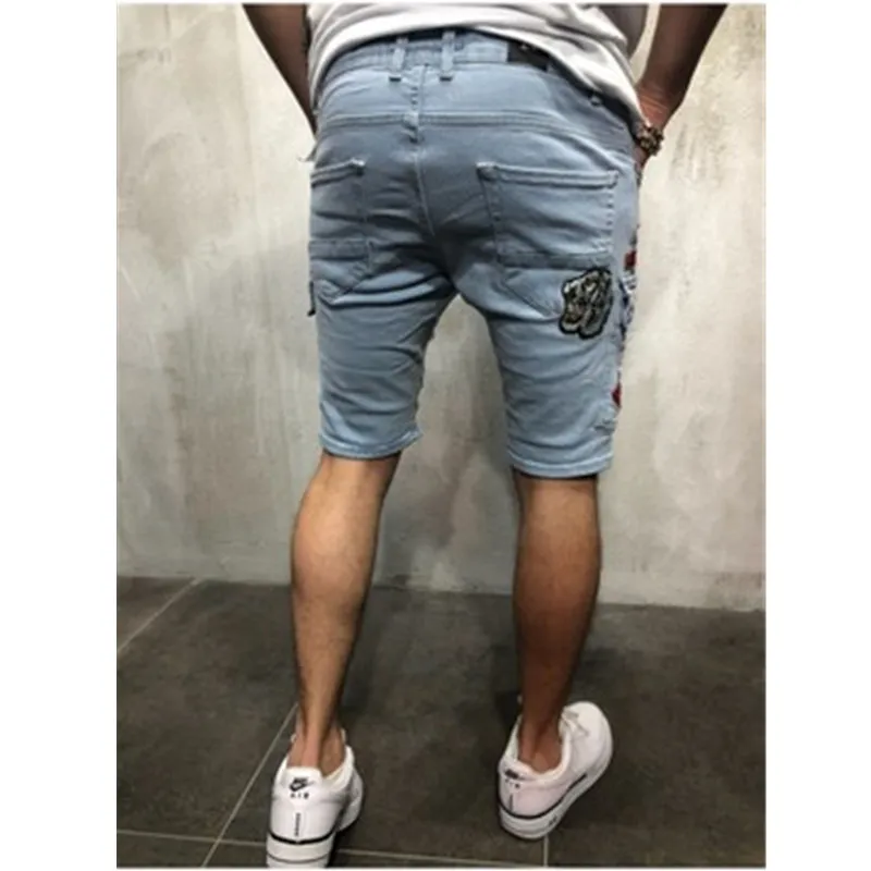 Męskie dziury dżinsowe szorty mody haft haft szczupły krótkie dżinsy projektant letni mężczyzna mężczyzna dżinsowy pants277y